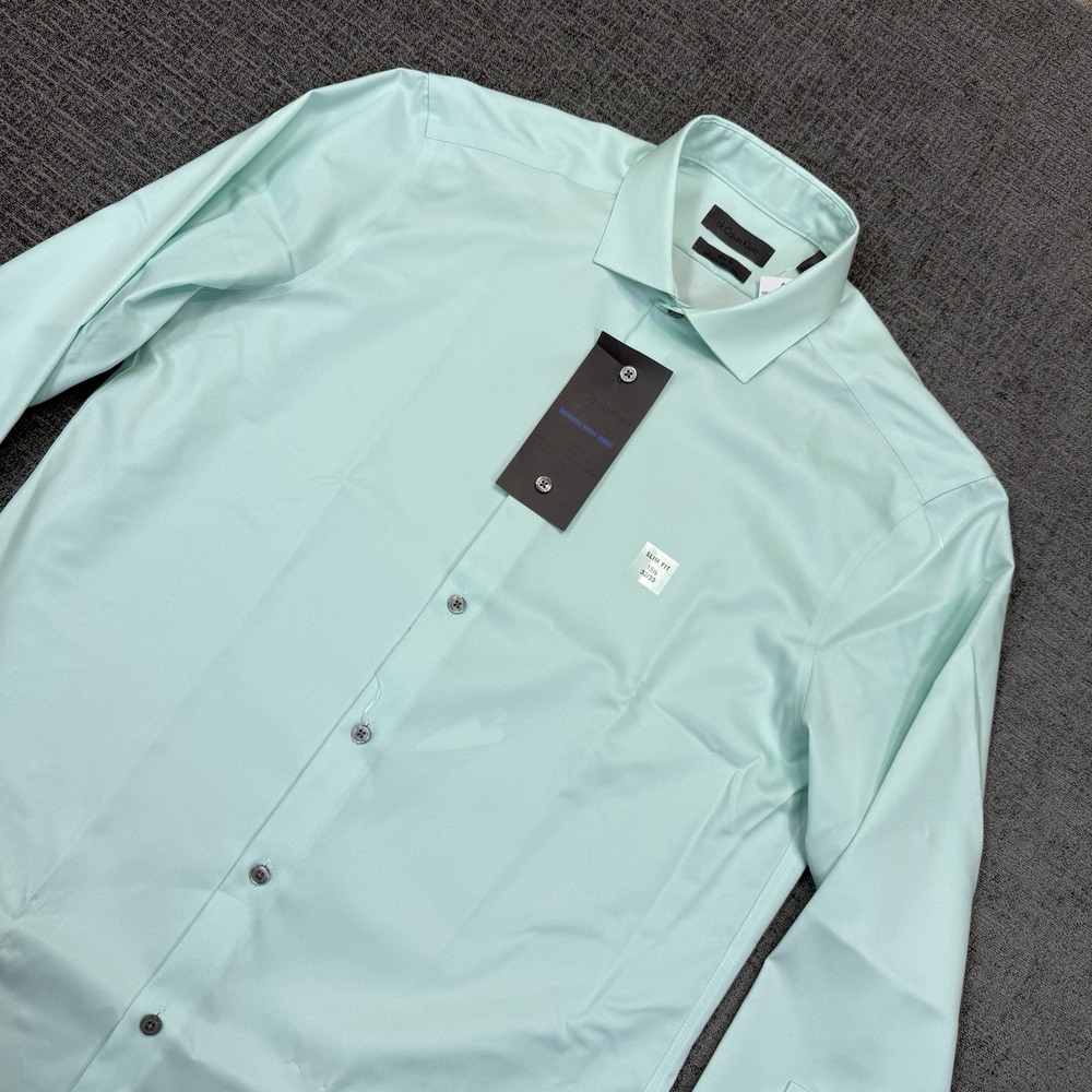 Calvin Klein Shirt Mens 15.5 32/33 Slim Fit Infinite Non Iron Button Up Green